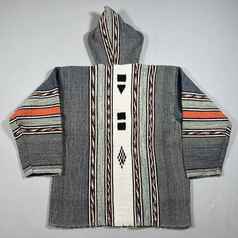 Vintage Ecuador Wool Jacket Baja Sweater Hoodie L 90s Aztec Tribal Andean Toggle